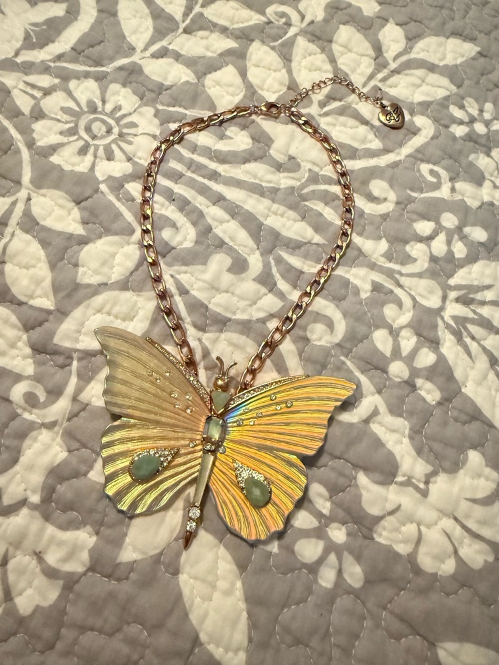Betsey Johnson Iridescent Gold Butterfly Pendant Necklace